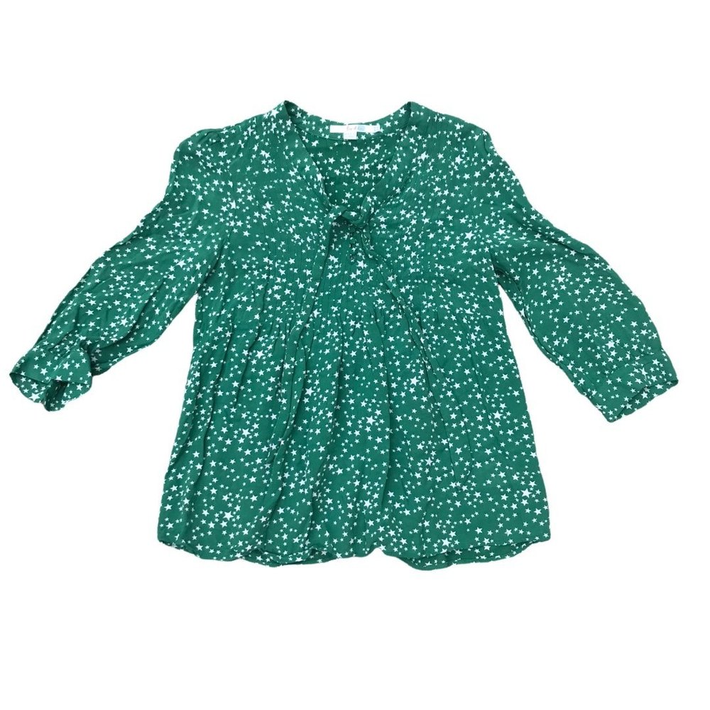 Boden Green Star Tie Neck Blouse